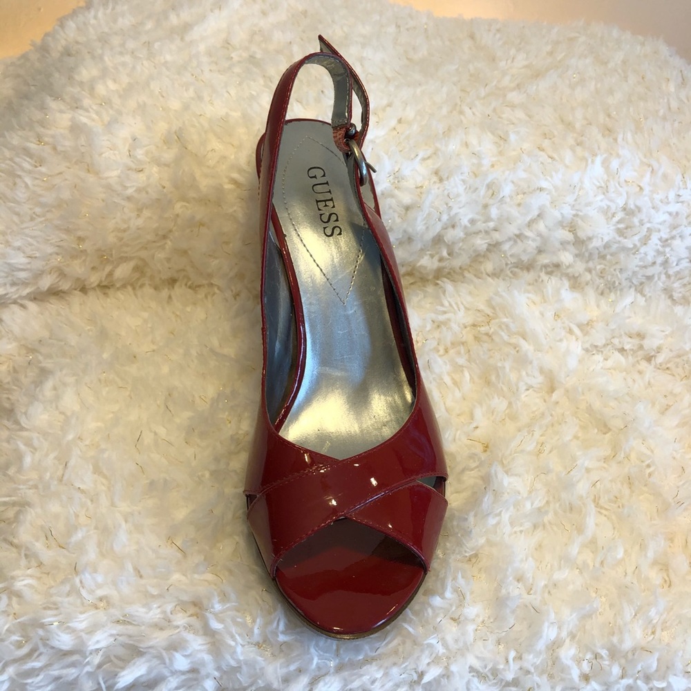 Guess Dark Red Patent Leather Open Toed Pump